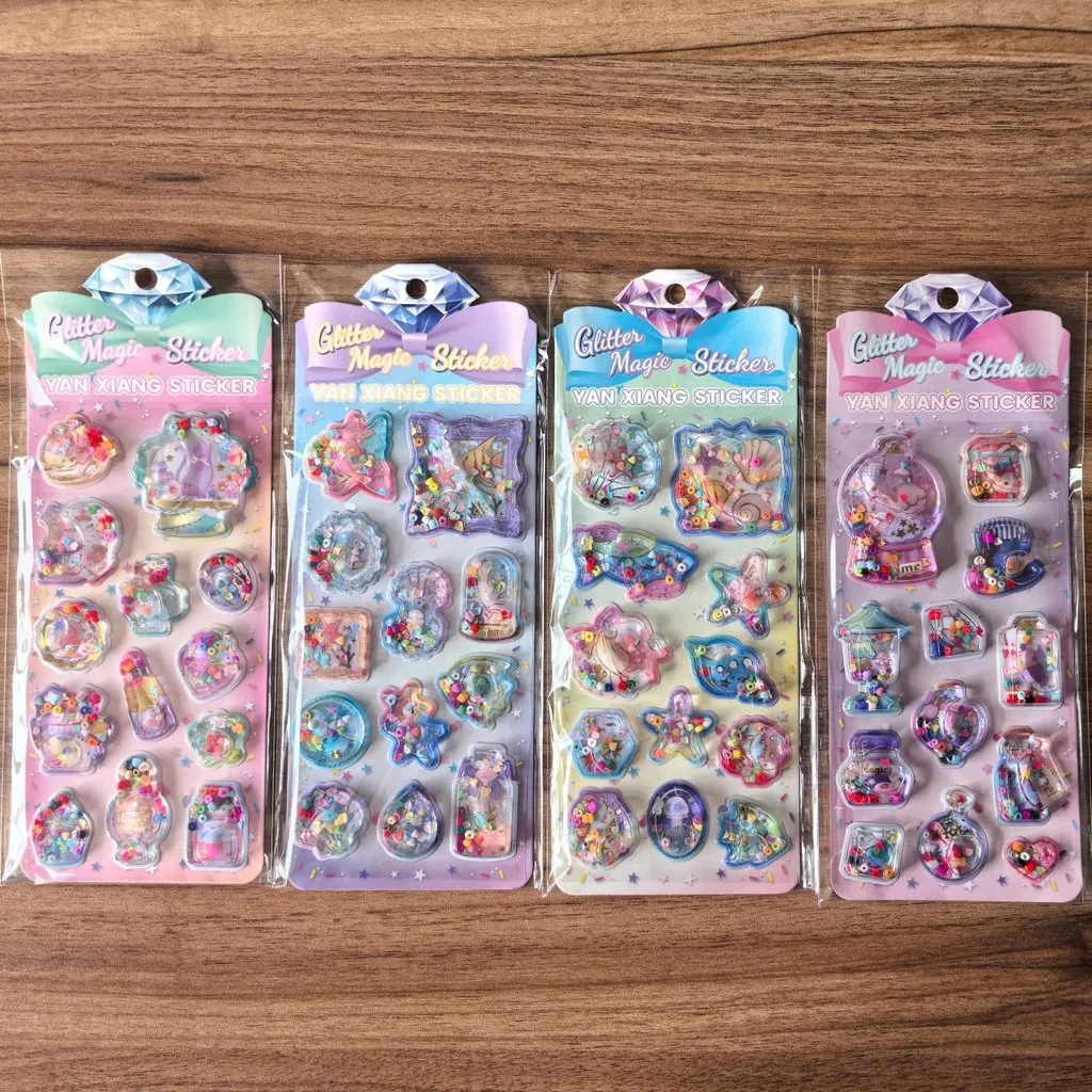 مجموعة ملصقات سحرية لامعة مكونة من 4 قطع شارات زخرفية مملوءة بالترتر لمذكرات المجلات والحرف اليدوية للأطفال لتسجيل متجر YourLife