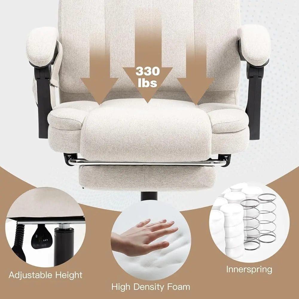 Massage Office Chair With Footrest, Ergonomic Adjustable Reclining Executive Home Desk Chair W/ 6 Vibration Points & Heat,