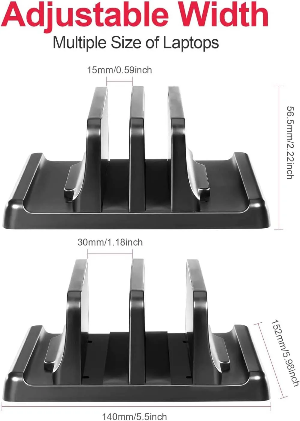 Supporto per laptop verticale regolabile a doppio slot da 4 pollici in plastica ABS adatto per base per laptop Supporto per tablet salvaspazio per telefono