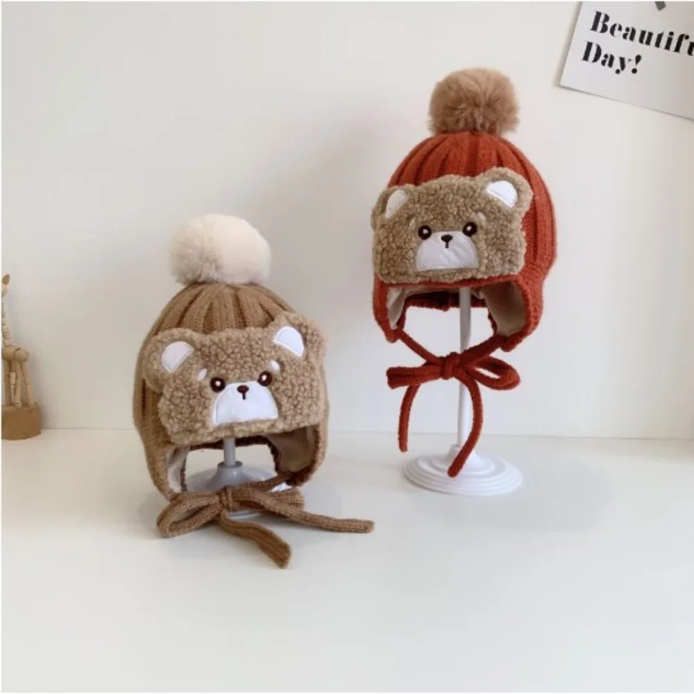 Windproof Big Pompom Baby Winter Warm Hat Woolen Yarn Warm Outdoor Warmer Pullover Caps Easy To Clean Soft and Breathable