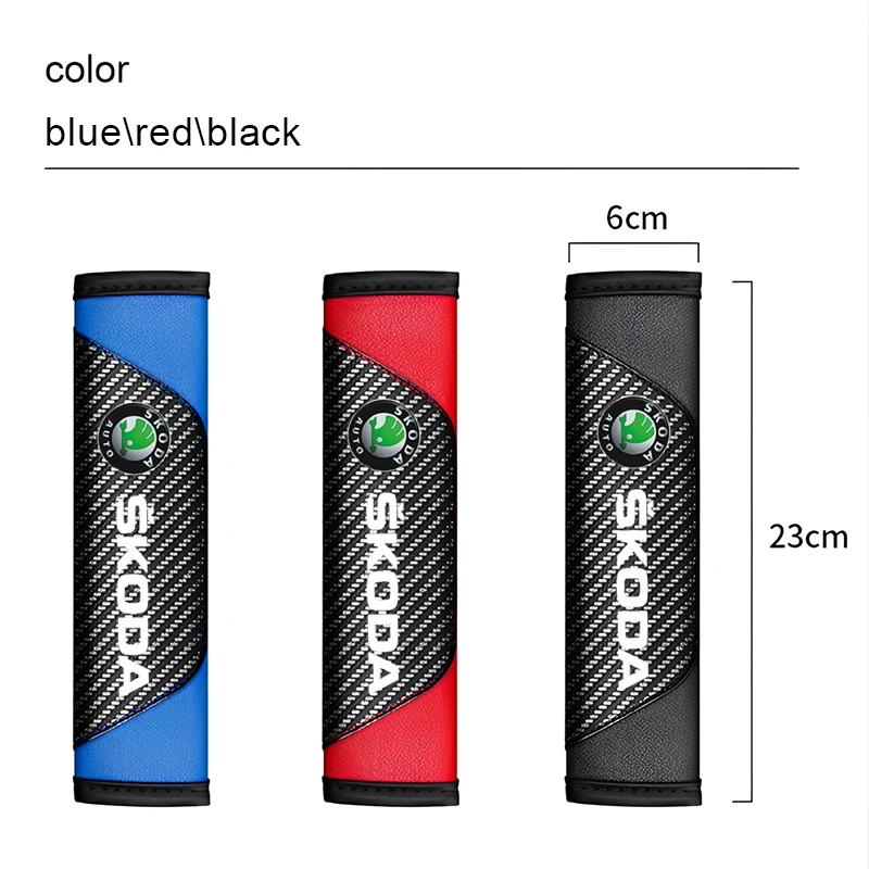 2 Pieces of Genuine Leather Carbon Fiber Car Seat Belts and Car Accessories for Skoda Octavia MK2 3 Fabia Karoq Superb Rapid Kam
