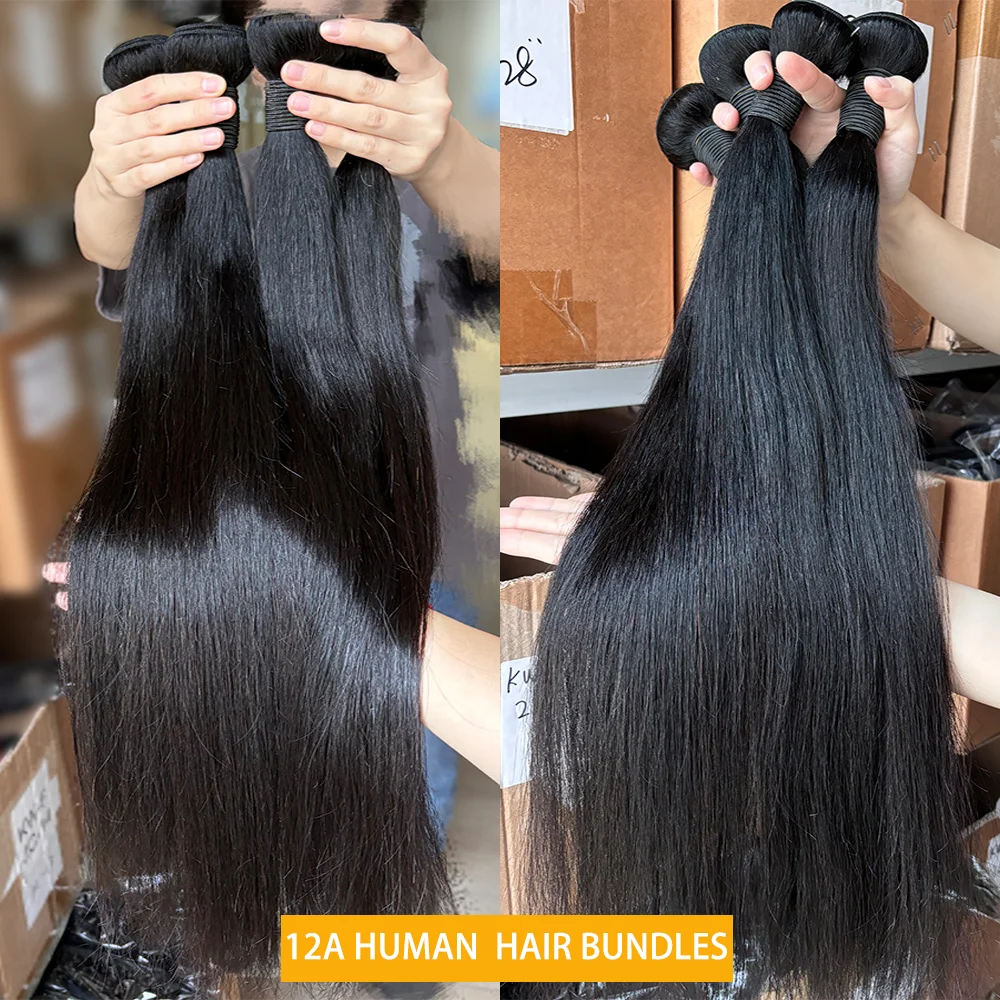 Annione Straight Human Hair Bundles 12A Bundles Raw Hair 100% Human Hair Brazilian Wave 3/4 Bundles Bulk Braiding Hair Extension