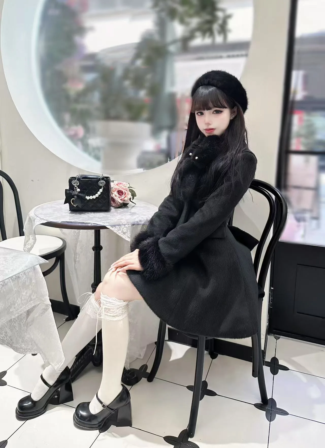 Sweet Lolita Mid-Length Jackets 2025 Autumn and Winter New Women's Slim Long Sleeve Elegant Princess Girls Overcoat with Scarf