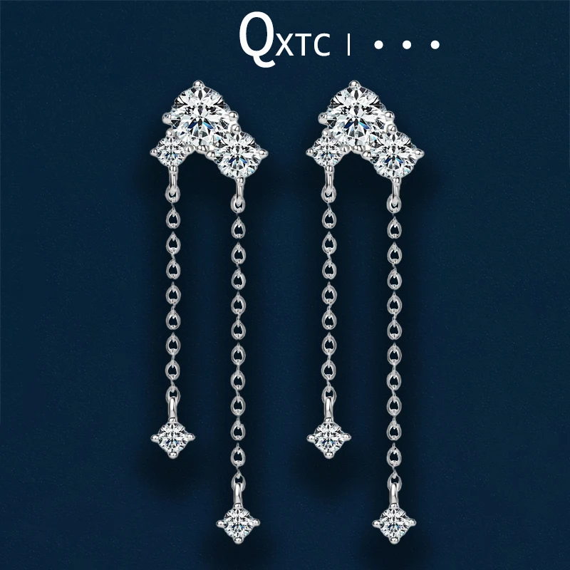 Real 925 Silver D Color Moissanite Stud Earrings Long Chain Drop Earrings Piercing Ear Tassels Wedding Jewelry for Women Gift