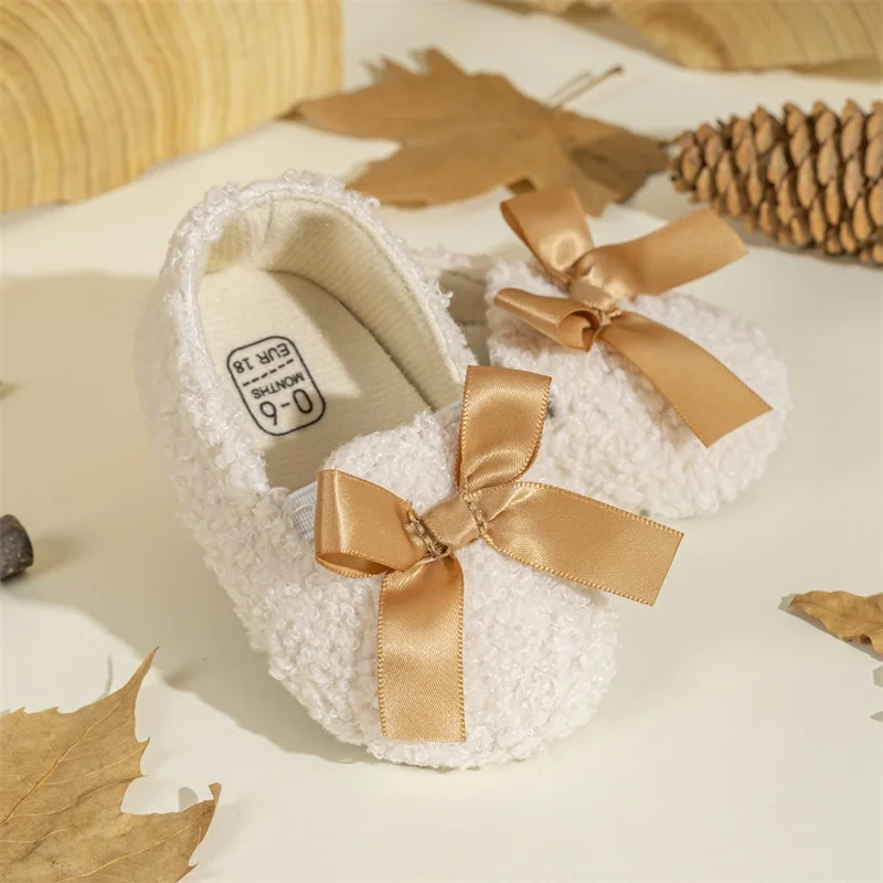 Adorable Baby Girls Boots Stylish Faux Fur Lined Booties with Cute Bow Detail Warm Anti-slip Infant Winter Shoes