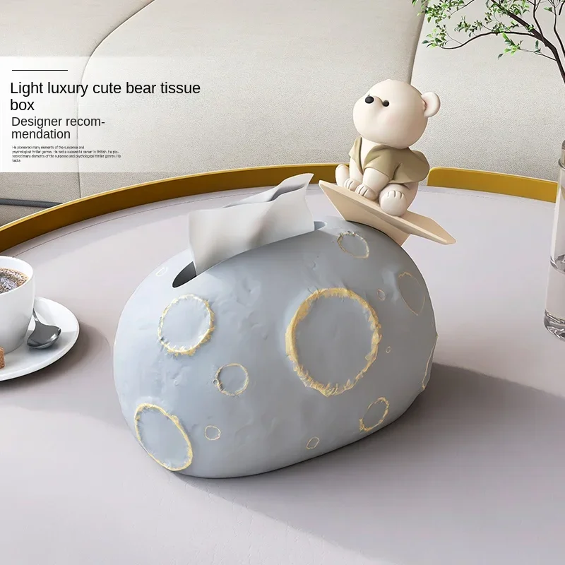 

XK Cute Bear Living Room Coffee Table Tissue Box Bedroom Desktop Simple Home Paper Extraction Box