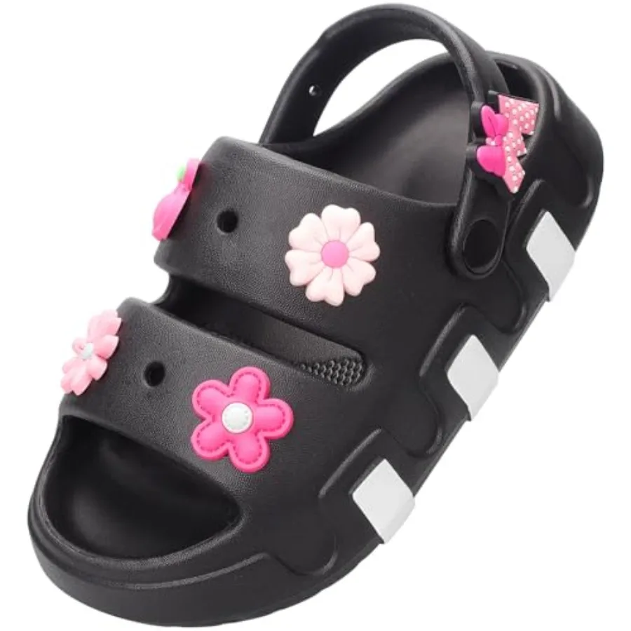 

Girls Slide Sandals Double Buckle Toddler Water Clogs Summer Beach Pool Outdoor Slip on Shoes Shower Clouds Slippers