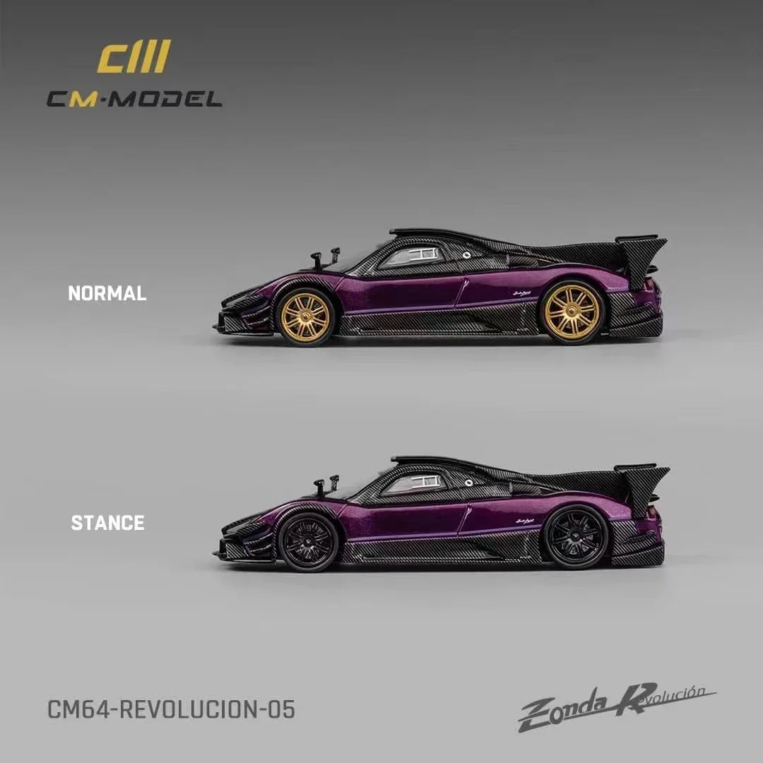 PreSale CM 1:64 Zonda R Evolucion Track Version Carbon Purple Replaceable Wheels Diecast Diorama Car Model Collection Toys