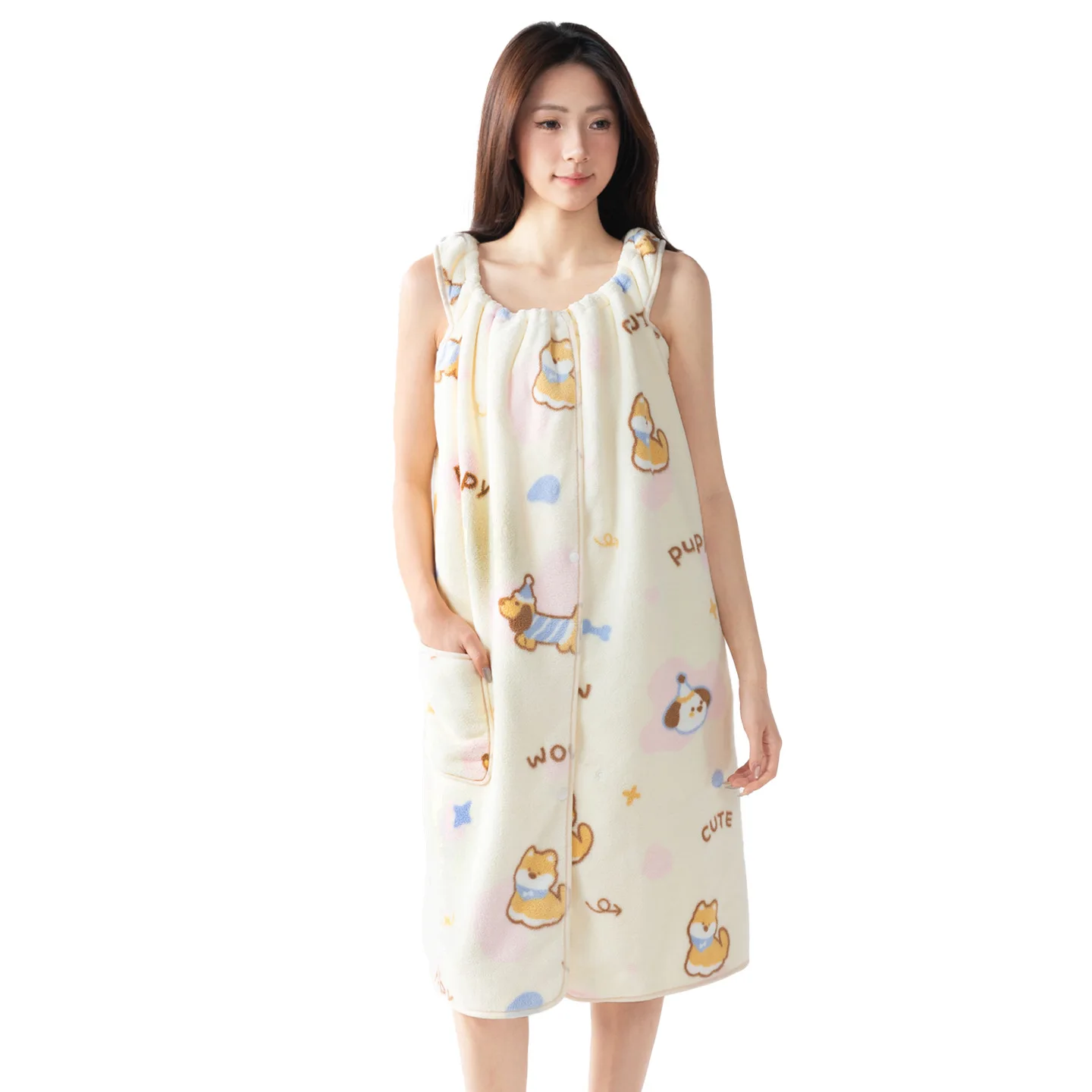 Cute Dachshund Corgi Antibacterial Bath Robe CartoonPrint Bath Robe Coral Fleece Strapless Bath Robe Quick-Drying Cartoon Design