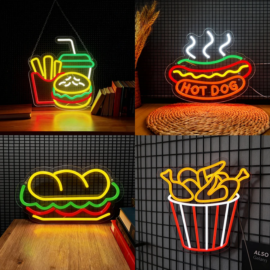 Fast Food Series Neon Sign For Wall Decor,Light Up Sign For Restaurant,Home Kitchen,Fast Food Store Decor,Man Cave,Bar,Party