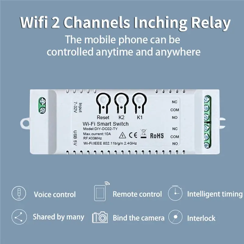 N05R 2CH Tuya WiFi Smart Switch DIY Timer 7-32V USB 5V 2.4G WiFi Home Automation Module for Home IFTT