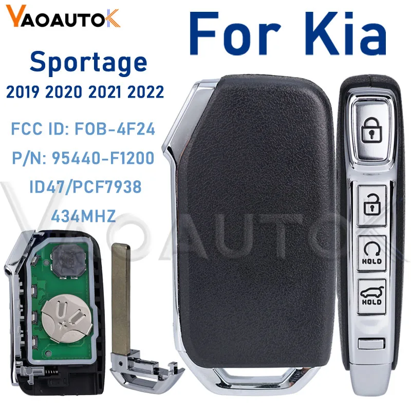 Smart Remote Car Key For KIA Sportage 2019 2020 2021 2022 Keyless Go 434MHZ ID47/PCF7938 P/N:95440-F1200 FCCID:FOB-4F24 4Buttons