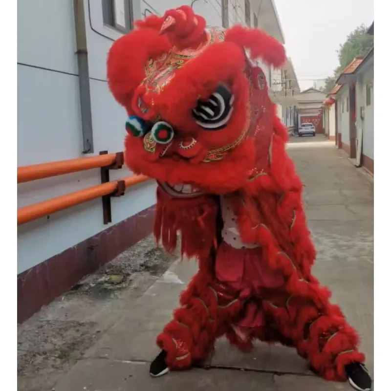 Traditional Red Chinese Lion Dance Costume for Two People Performance Advertising Campaign Promotion Festival Celebration