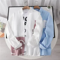 2024 New Spring and Autumn Fashion Trend Simple Polo Neck Cat Print Casual Loose Versatile Long Sleeve Shirt Unisex Couple Shirt