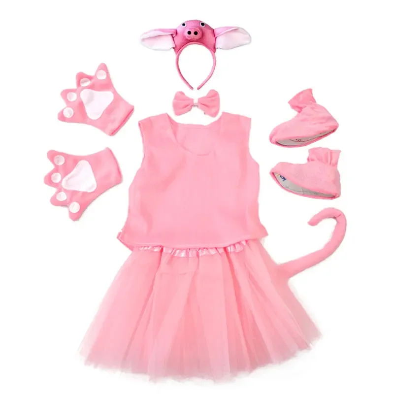 

Children's Day Cosume 3D Pink Pig Suits Tutu Dress for Girls Pants for Boys Animal Cosplay Costumes with Shoes