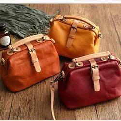 Vintage Solid Cowhide Handbag 2024 New French Elegant Soft Crossbody Bags Women Genuine Leather Shoulder Bag Bolso Mujer