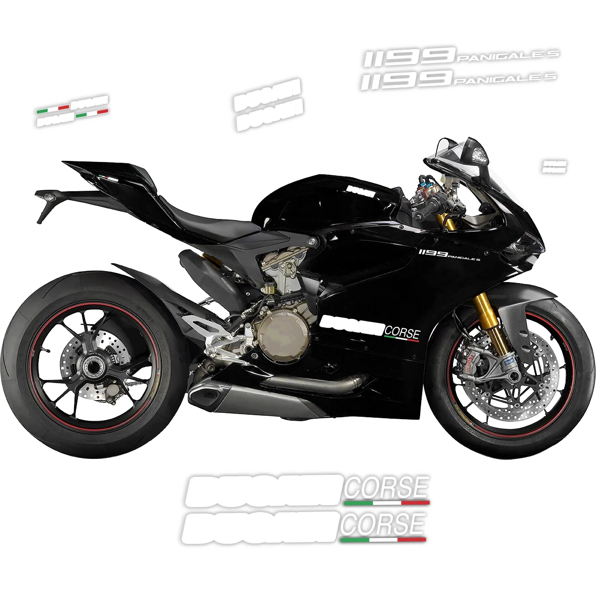 Volledige kuip shell sticker sticker driekleurig ontwerp logo corse 1199 s motorfiets onderste kuip sticker voor Ducati 1199 Panigale S R