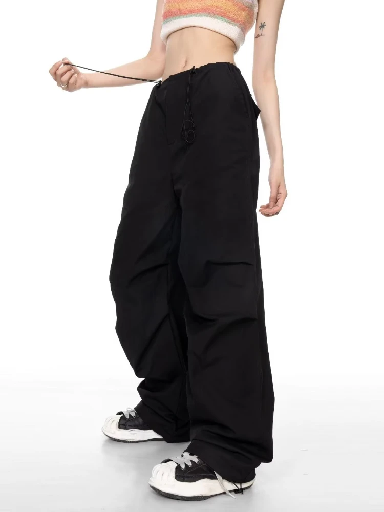 Women Pants High Waist Baggy Work Out Trousers Cargo Parachute Streetwear Schoolgirl Chic Techwear Classic Pleated Mops Bottoms