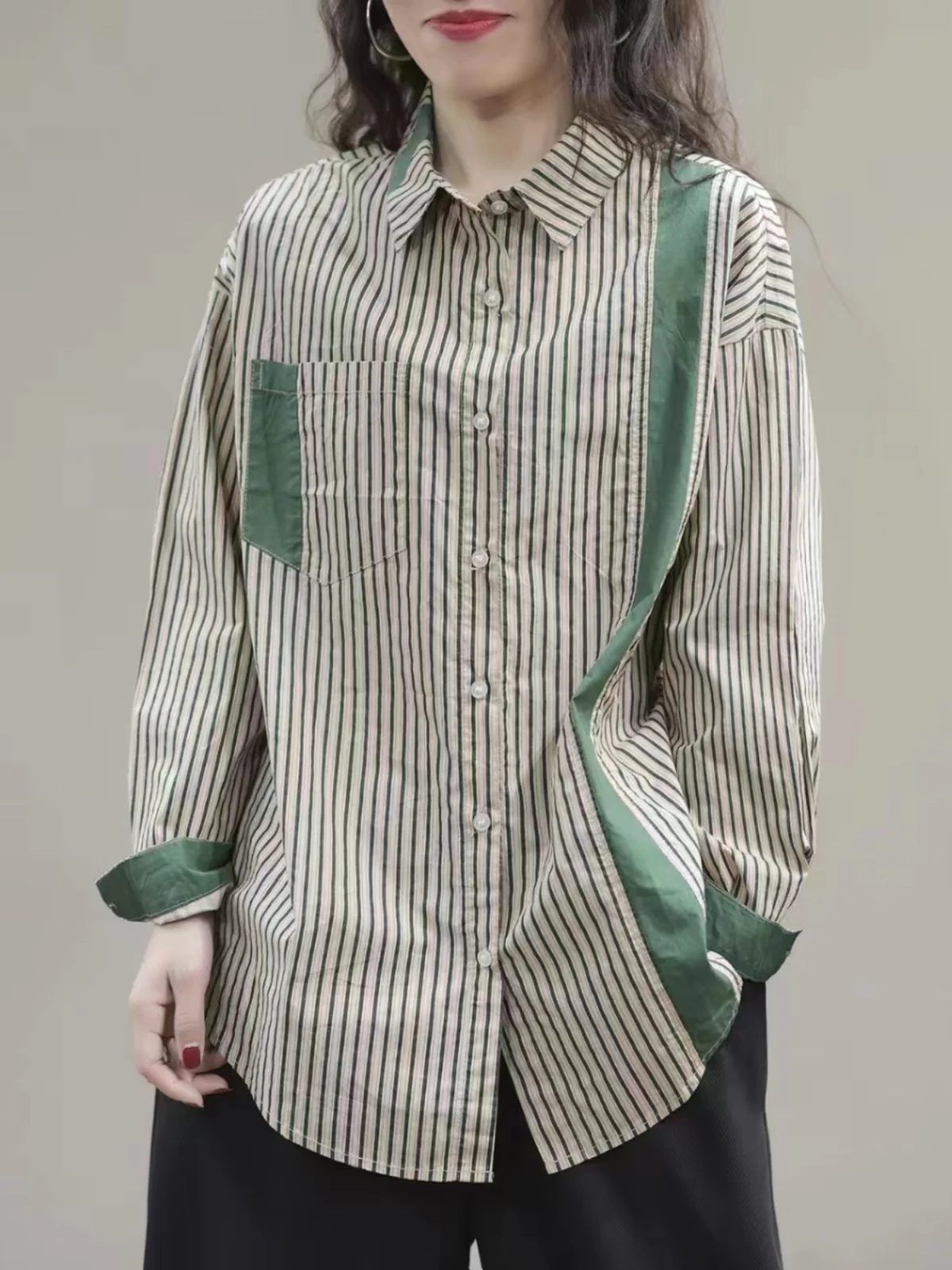 

Faionable Striped irt Women's Casual Design Sensation Slimming Top Commute Sle Long Sve Flip Collar Regular Le...