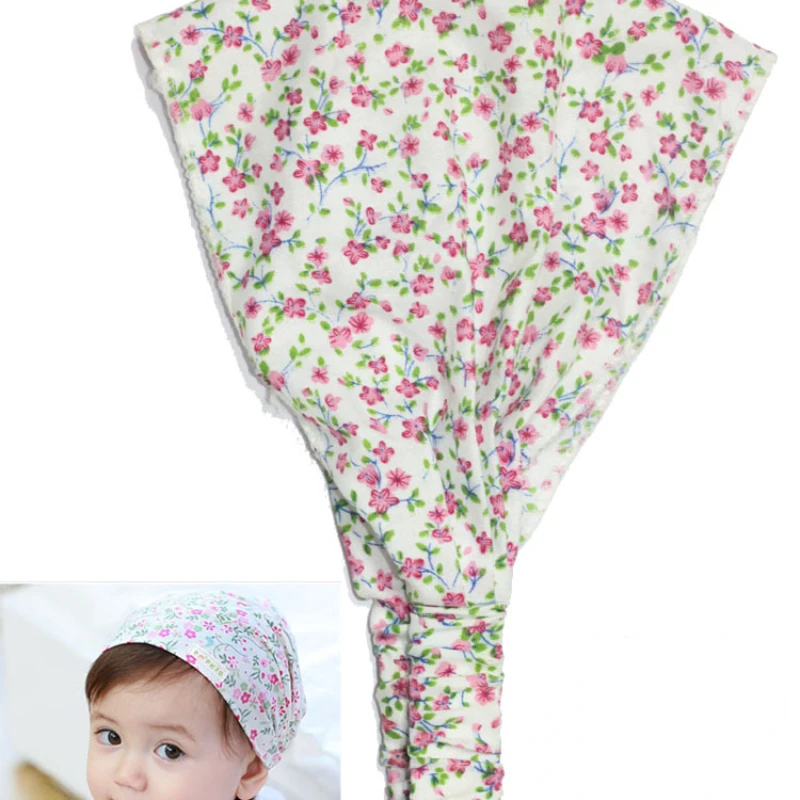 Children\'s fashion new summer printed flower headband hat cute elastic soft multi-color headwear knitted baby girl headscarf