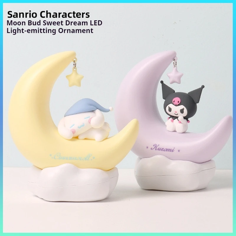 Sanrio Kuromi Cinnamonroll Moon Led Light Kawaii 3d Cartoon Ornament Cute Beauty Bedroom Night Bedside Decor Lamp Gift Display