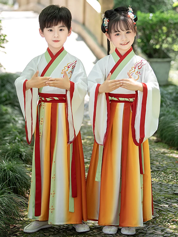 

Традиционный китайский костюм Ханьфу для школьников, детский сценический костюм для мальчиков и девочек, для детского сада и начальной школы