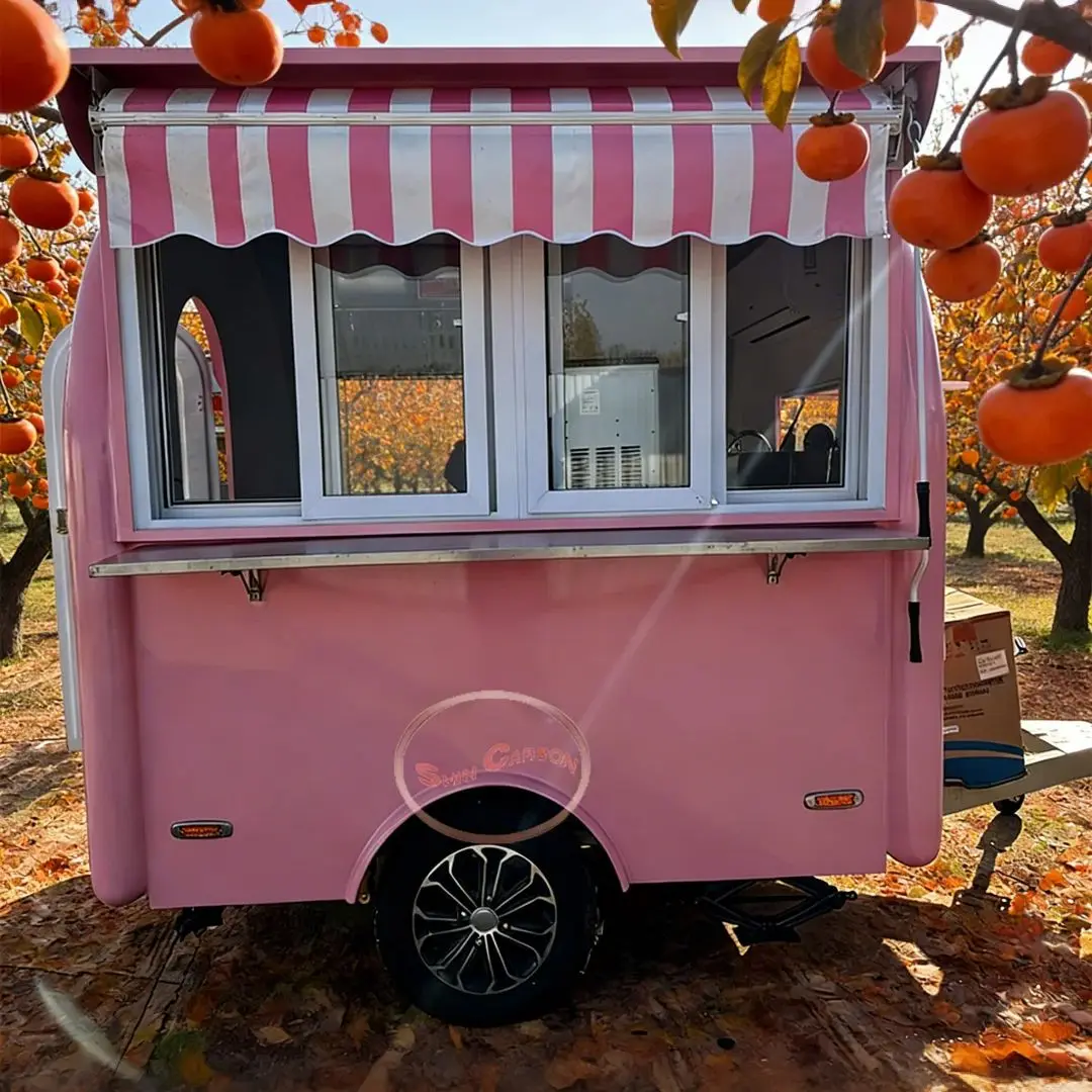 

Pink Fiberglass Mobile Food Cart Street Vending Kiosk with Window for Fast Food Business