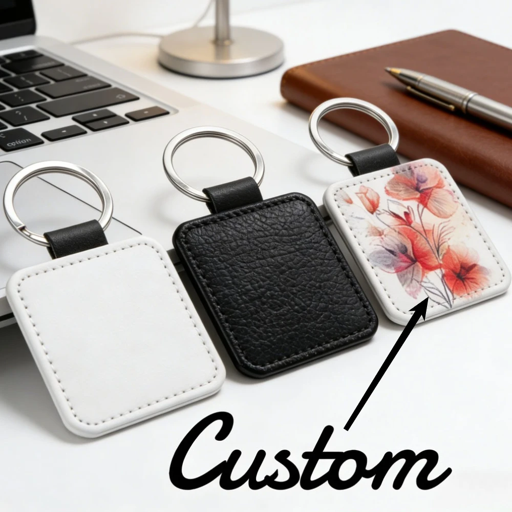 

Брелок с индивидуальным логотипом, печатью текста, имен, фотографий семьи и питомцев, мультяшный дизайн, персонализированный брелок-цепочка из искусственной кожи, белый подарок