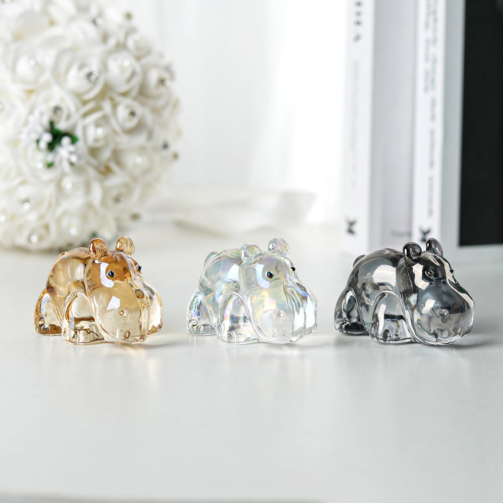 1 قطعة تمثال فرس النهر الكريستالي تحصيل ثقالة الورق الفن الزجاج الحيوان زخرفة الجدول ديكور المنزل هدية للأطفال فتاة #3