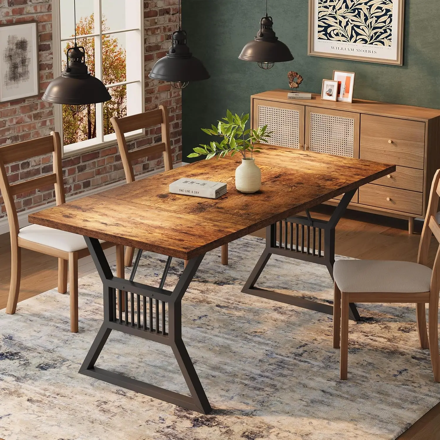 Dining Table 6-8 Person, Kitchen Table with Heavy Duty Metal Legs, Farmhouse Dining Room Table for Kitchen, Living Room