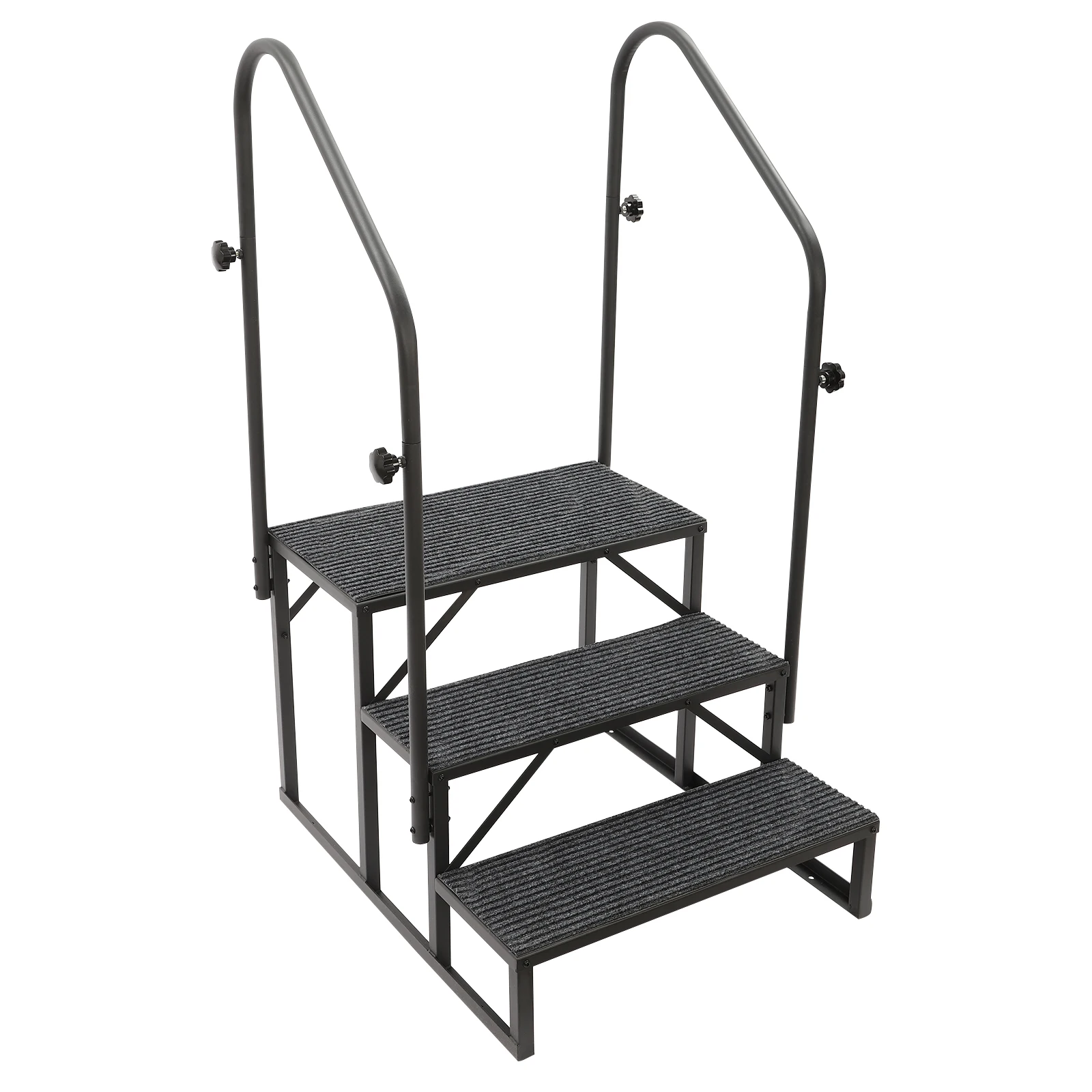 RV Step Ladder With Double Sided Handrail 3-Steps Steel Stairs Steps With Anti Slip Pads For Travel Trailers Trucks