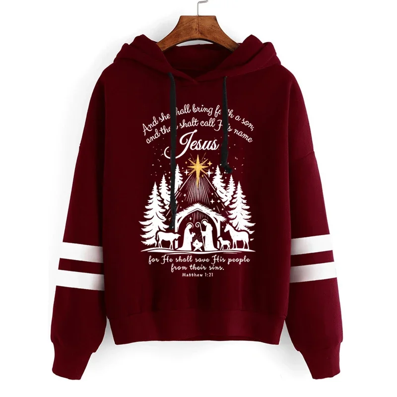 Vintage Jesus Christmas Hoodie Women Street God Religious Belief Pullover Fashion Long Sleeve Xmas Gift Sweatshirts for Female