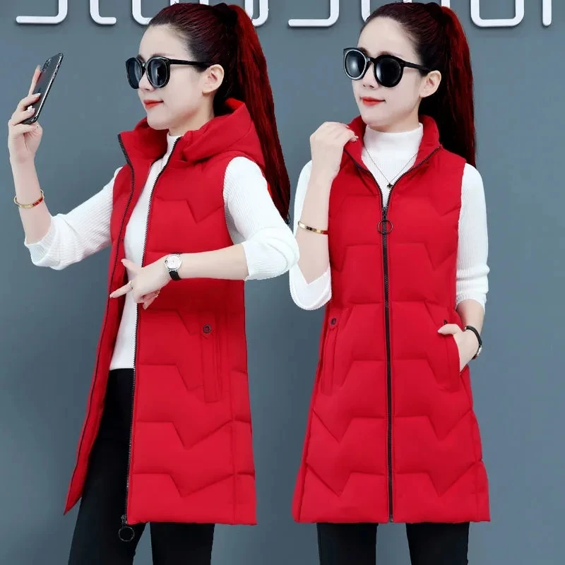 

New Winter Jacket Women Sleeveless Vest Parka Hooded Warm Down Cotton Padded Jacket Female Veats Waistcoat Outwear Chaleco Mujer