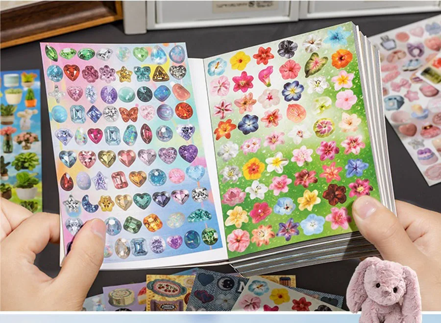 1800 Stück Aufkleberbuch, 30 Blatt, verschiedene Themen, selbstklebende Dekorationsaufkleber für Tagebuch, Scrapbook, Planer, DIY-Bastelgeschenk – Detail 3
