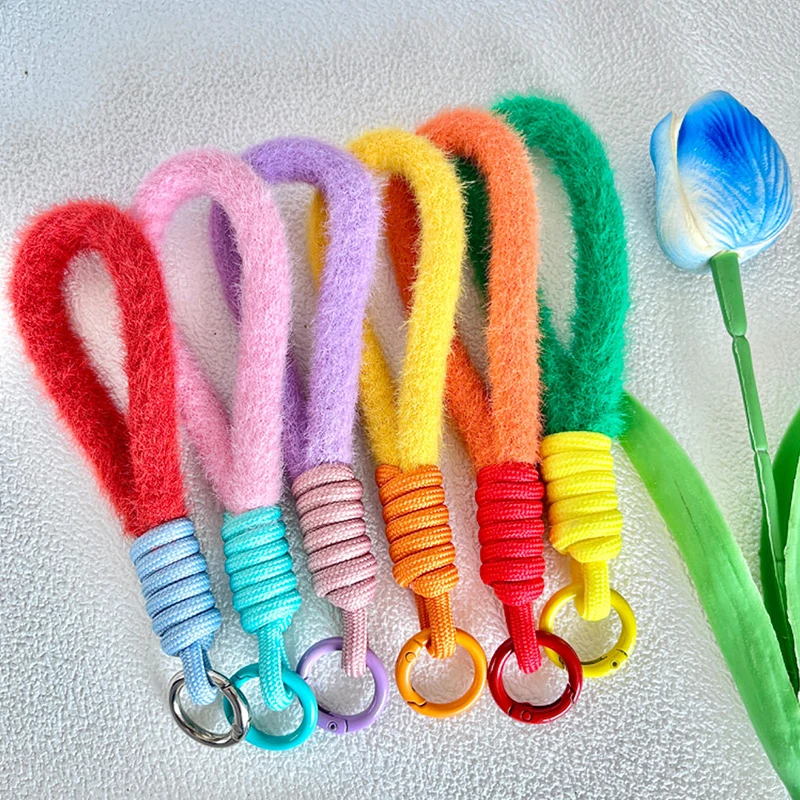 Creatieve Pluche Lanyard Sleutelhanger Voor Telefoonhoes Vrouwen Anti Verloren Knoop Touw Riem Auto Sleutelhangers Diy Accessoires Mode Sleutelhanger