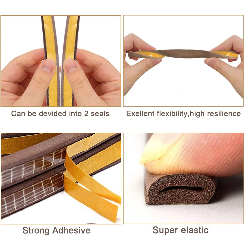 5m/10m Self-adhesive Door Seal Strip Diep Draft Stopper Tape Window Weather Stripping Insulation Noise Rubber Sealing Strip