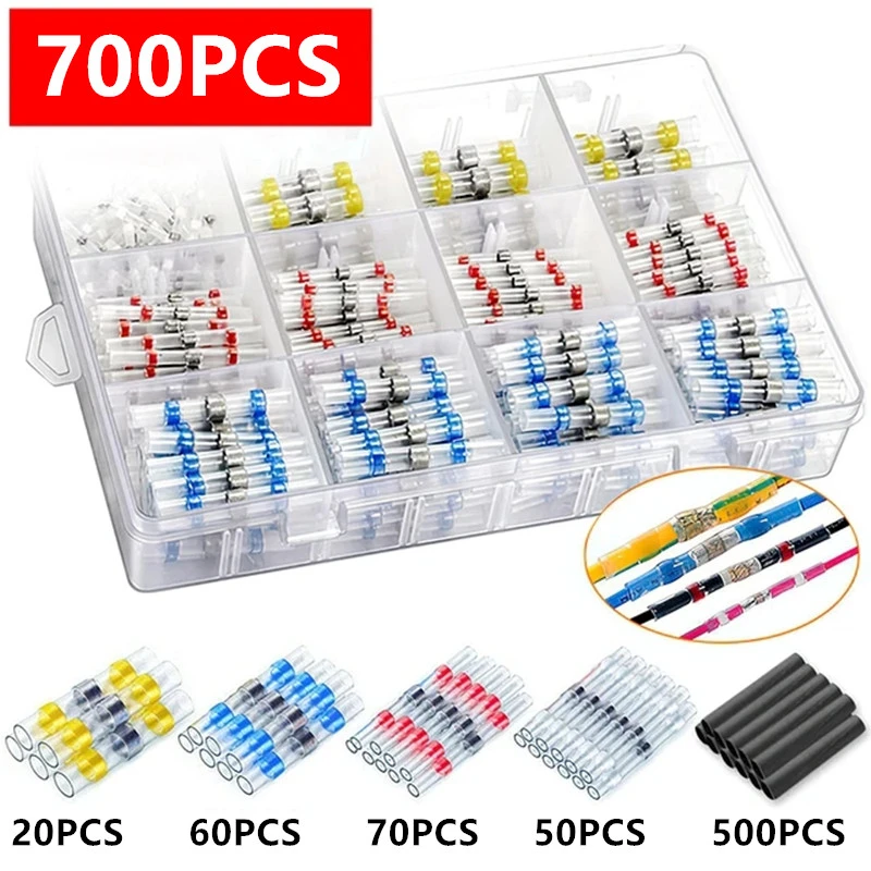 700PCS waterproof solder ring terminal block heat shrinkable intermediate tube white 50 red 70 blue 60 yellow 20 black 500