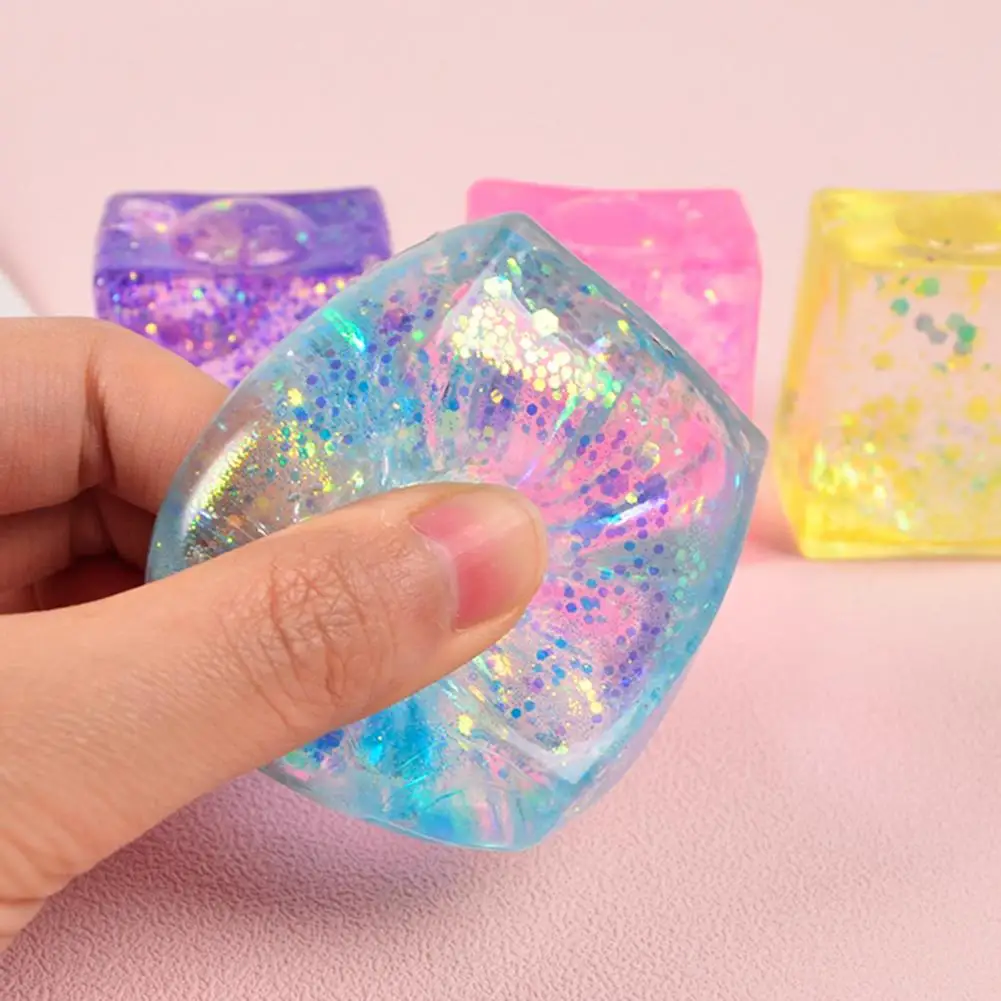 Brinquedo de descompressão macio para alívio do estresse, cubo de gelo colorido com glitter, bolas de estresse, conjunto de brinquedos para adultos e crianças, aperto engraçado