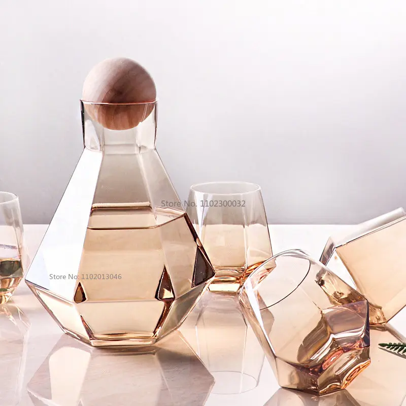 1/5Pcs Diamond Shape Crystal Glass Water Kettle Cup Set Clear Cold Water Juice Beverage Pitcher Coffee Tea Pot Home Drinkware