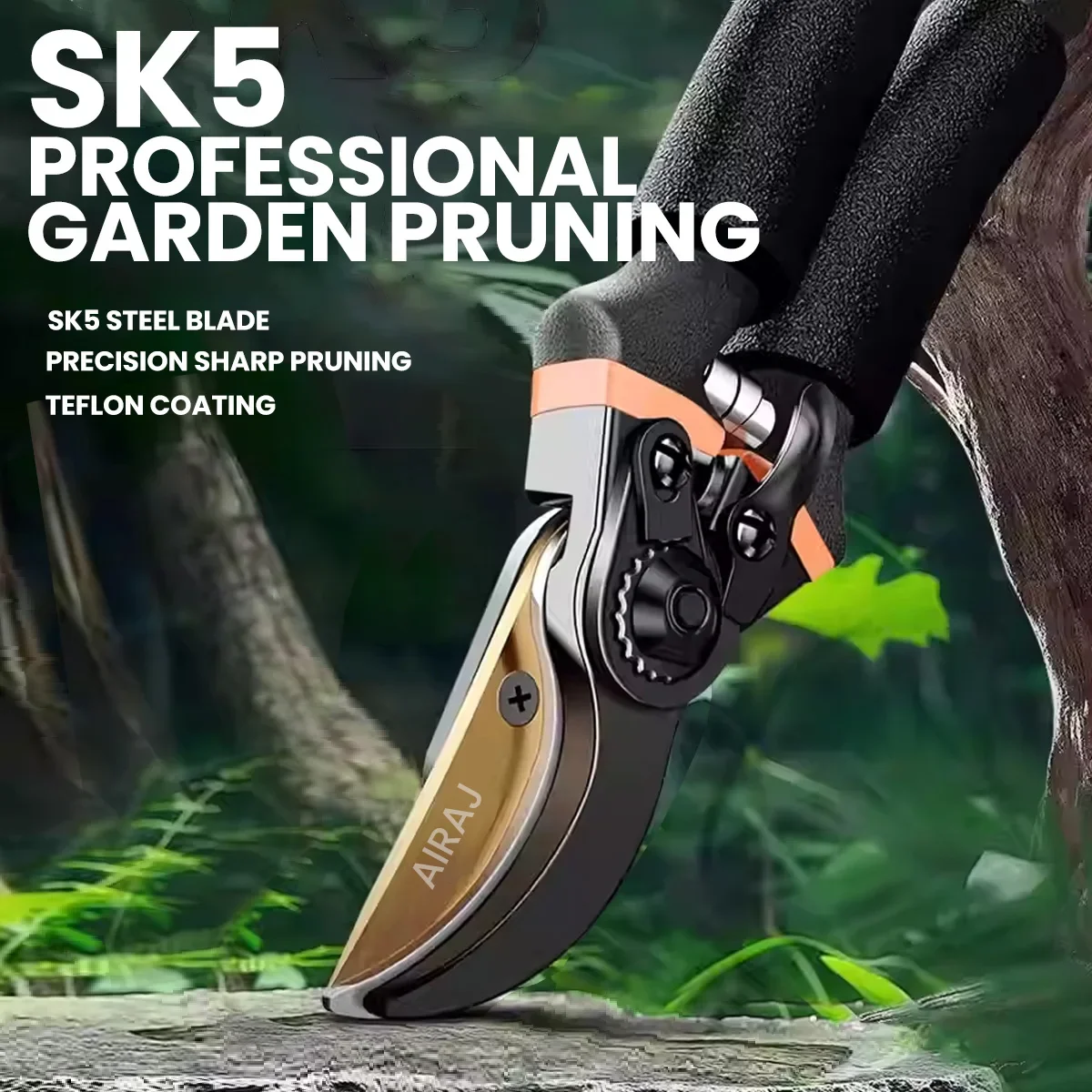 AIRAJ 8.5 Inch Pruner Shears SK5 Blade Pruning Scissors for Bonsai Fruit Trees Flowers  Pruners，Ergonomic Non-slip Handles