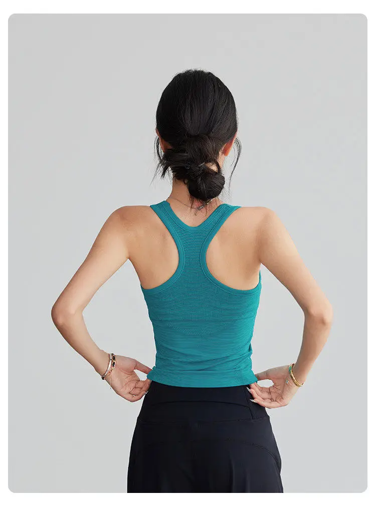 Fitness-Ärmelloses Top für Frauen mit Brustpolstern, Hochintensiver Sport-BH, Stoßfest, Schnelltrocknend, Laufweste, Yoga-Oberteil – Detail 7