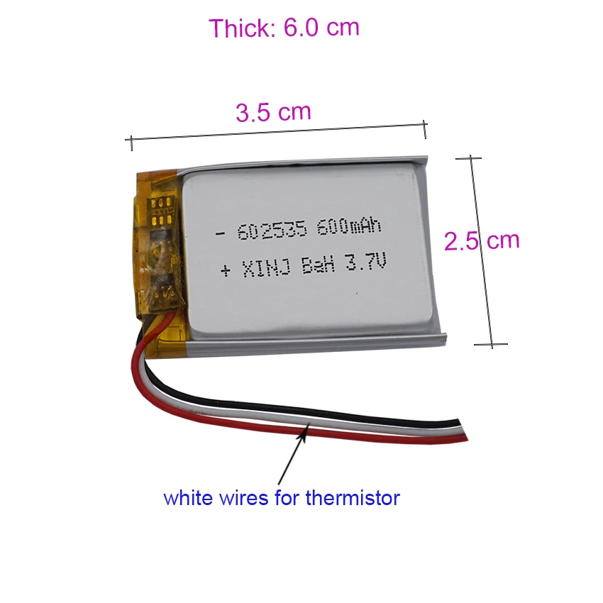 3.7V 600mAh 2.22Wh Li-Polymer Li Lithium Battery 602535 Li-ion JST 3-wires 3pin 2.0mm Plug For GPS Bluetooth Speaker DashCam