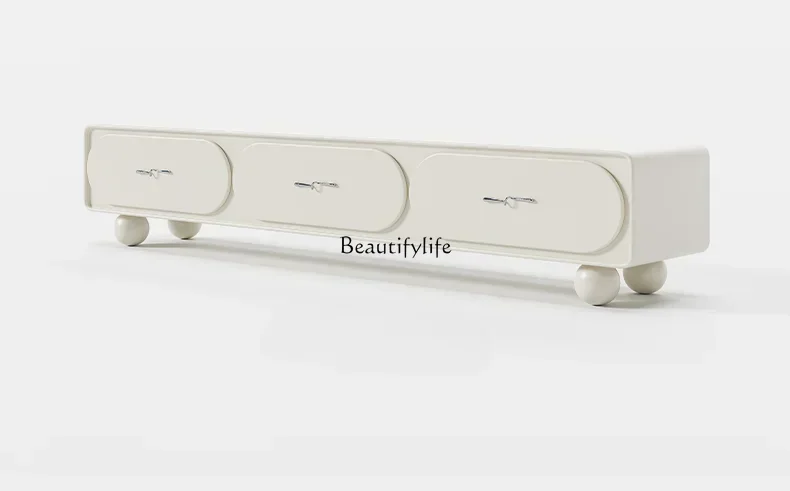 

02Puff TV Cabinet Cream Wind White Small Apartment Living Room Home Locker