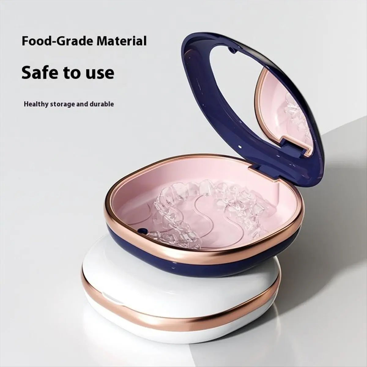 AB45 Braces Case with Mirror Dental Retainer Box Case Magnetic Aligner Mouth Guard Container for Travel False Denture Box,B