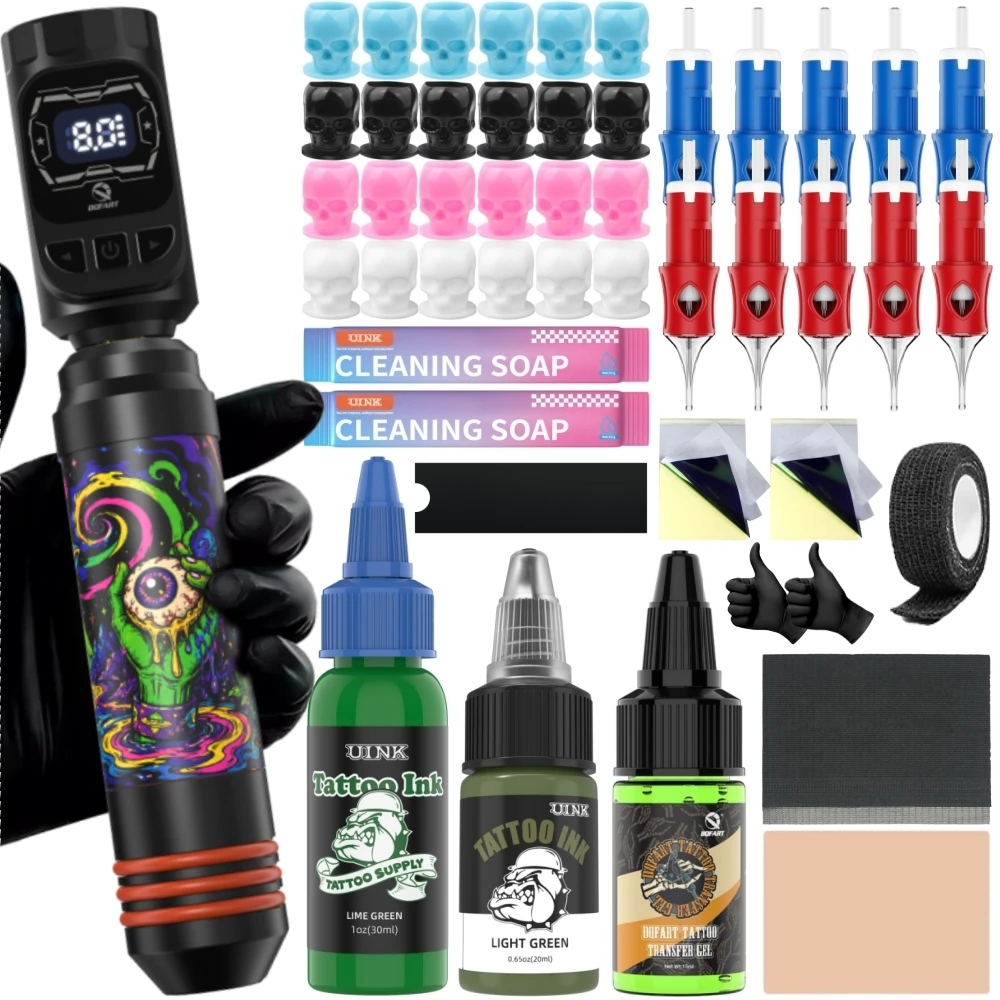 DQFART M3 Electric Wireless Tattoo Machine Led Digltal Display Detachable Battery Tattoo Ink Transfer Printing Gel Blue Soap
