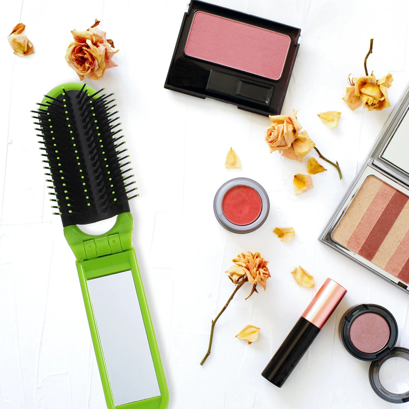 

4 шт. складная щетка для волос, портативная мини-расческа с зеркалом, экономия места, размер для путешествий и укладки, щетка для волос с зеркалом