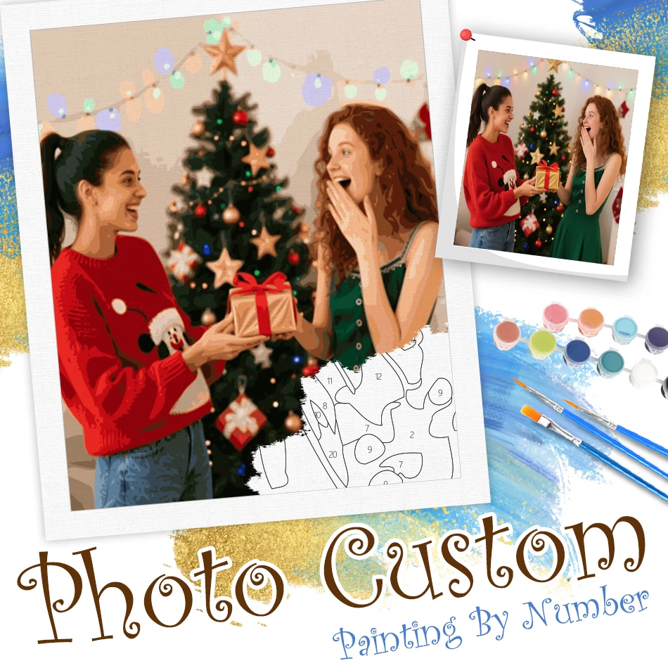 

PhotoCustom Christmas Painting On Numbers Hand Painted Unique Gifts Ersonalized Art Gift for Precious Memories Valentines Day Gi