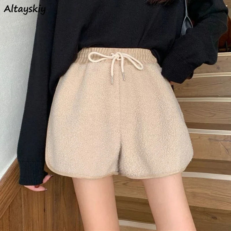 Wide Leg Shorts Women Autumn Loose High Waist Cozy Pure Korean Style Teens Fashion All-match Sporty Streetwear Casual Clothing