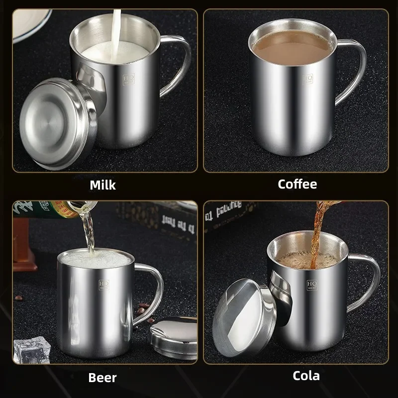 304 Stainless Steel Mug Cup Double Layer Anti-scalding Thermos Cup With Lip Coffee Tea Milk Beer Water Bottle Office Home Use