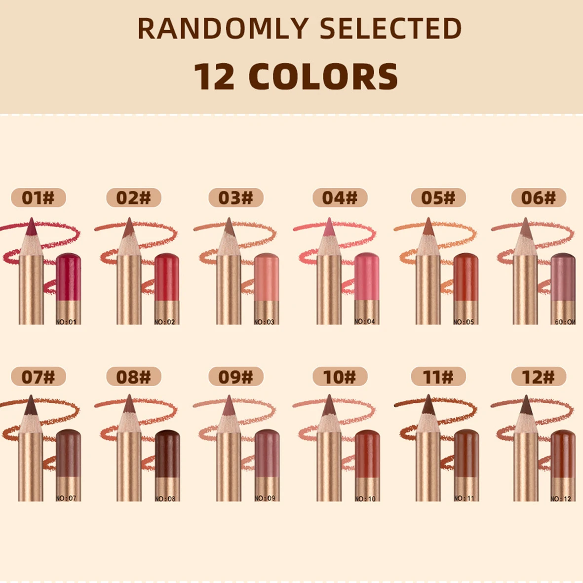 QIBEST 12 szt./Zestaw Matowe Złote Konturówki do Ust Odporna na Rozmazywanie, Długotrwała, Trwała w Kolorze i Nieklejąca się.